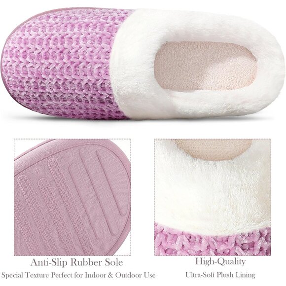 Indoor/Outdoor Women's Memory Foam Slippers - Cozy Purple Size 9 with Anti-Skid - Picture 3 of 4